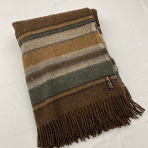 Lanart Collection Blanket Alpaca Wool Brown Striped Fringe Throw 59x75